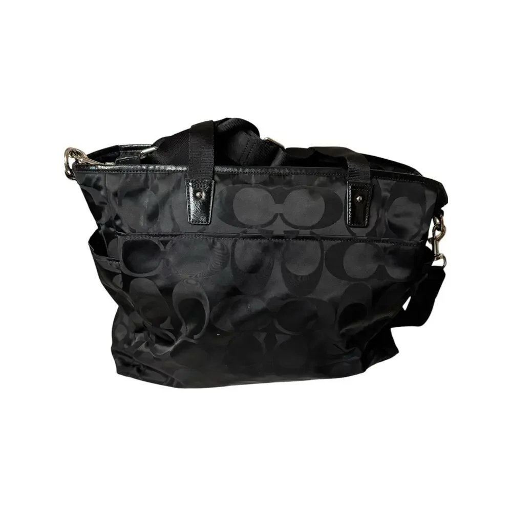 COACH BABY Signature Diaper Bag Black Nylon Large Multifunction Tote Zip Top